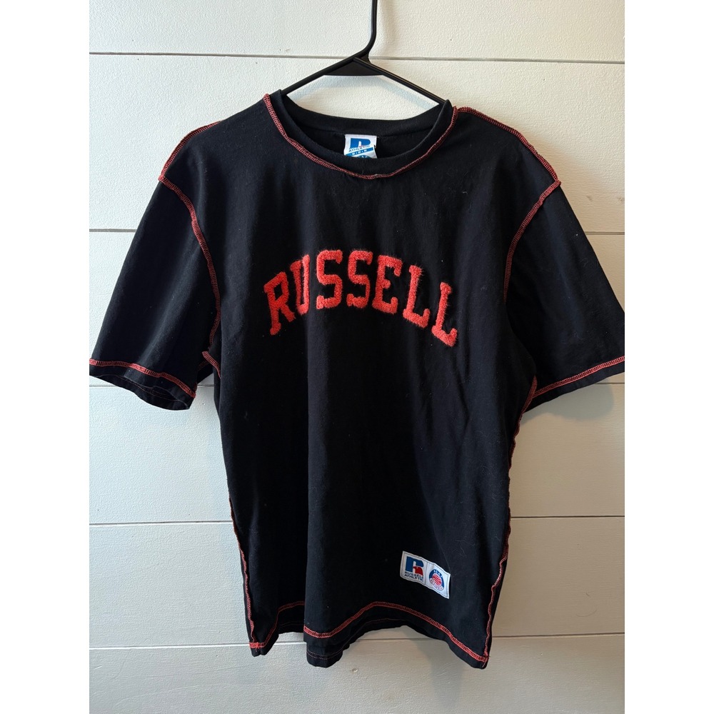 Russell Athletic x ASAP Worldwide Mens Black T-Shirt Orange/Red Stitch Medium